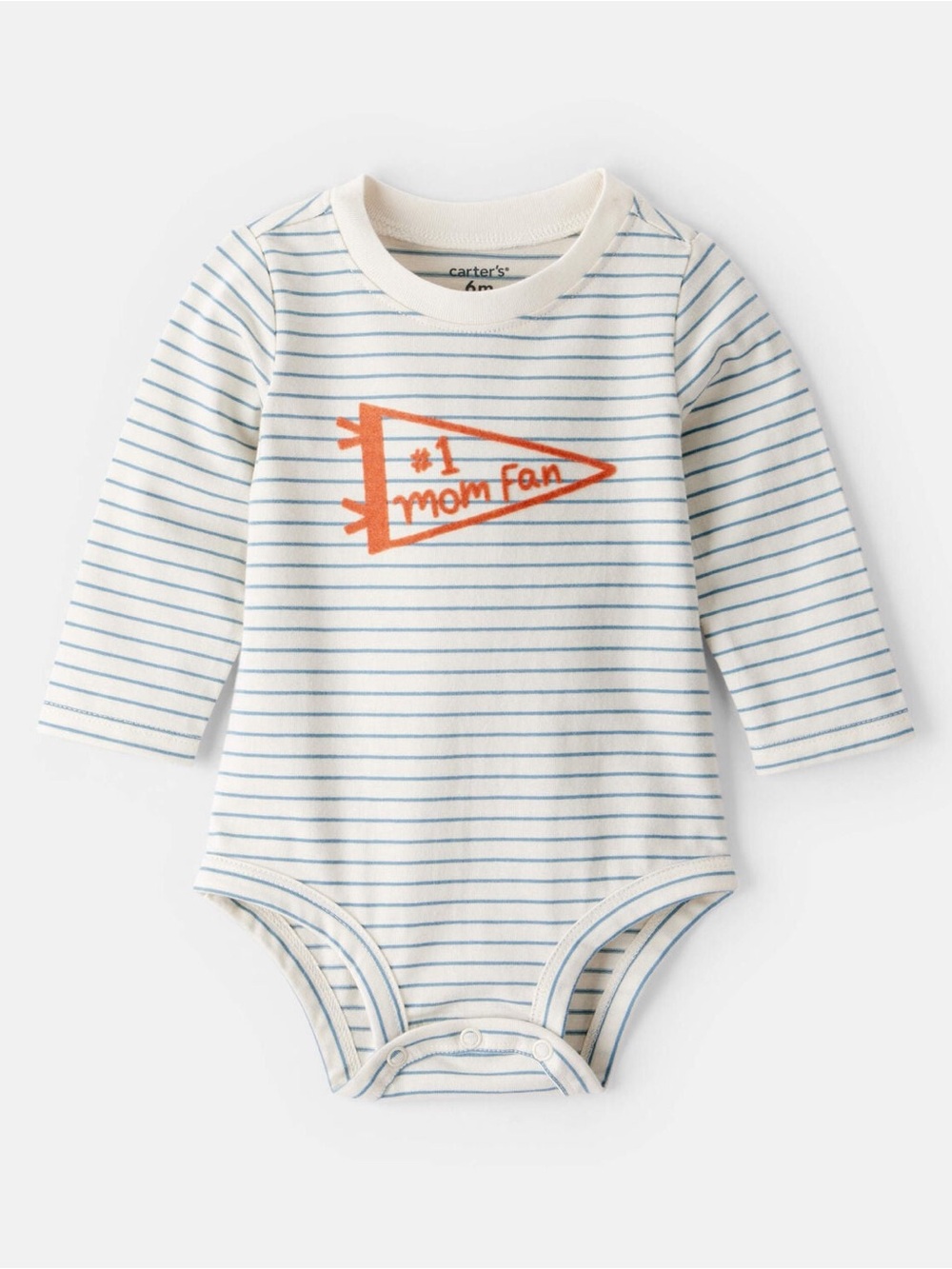 Carter's White & Blue Striped Long-Sleeve One-Piece with Orange Pennant 12 M